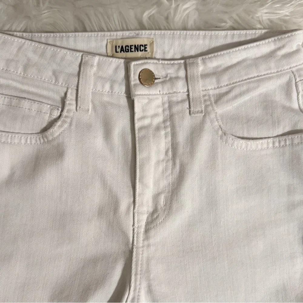 L’AGENCE ‘Audrina’ High Rise Jean In Blanc Worn Destruct Size 25